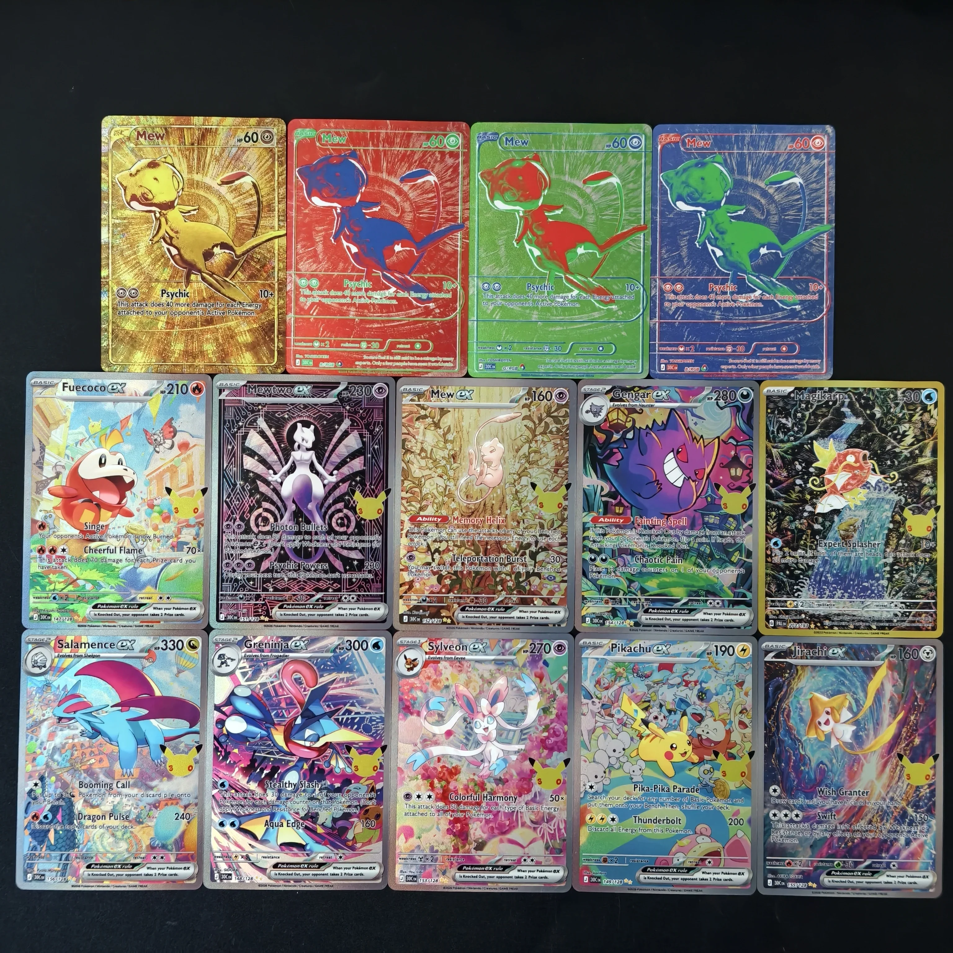 14PCS PKM Card RGB Mew 30th Anniversary Mewtwo Gengar Sylveon Greninja Salamence DIY PTCG Advanced Collection Card