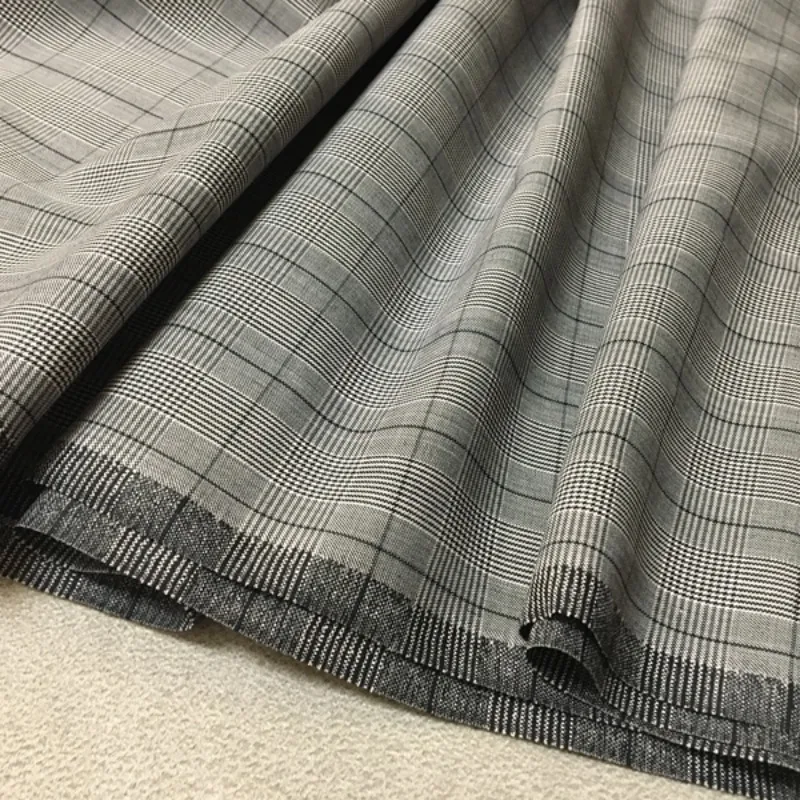 Spring  Autumn British Style Gray Prince Plaid Fine Wool Fabrics Strong Twist Wool Crisp Stylish Suit Trousers Vest Fabric