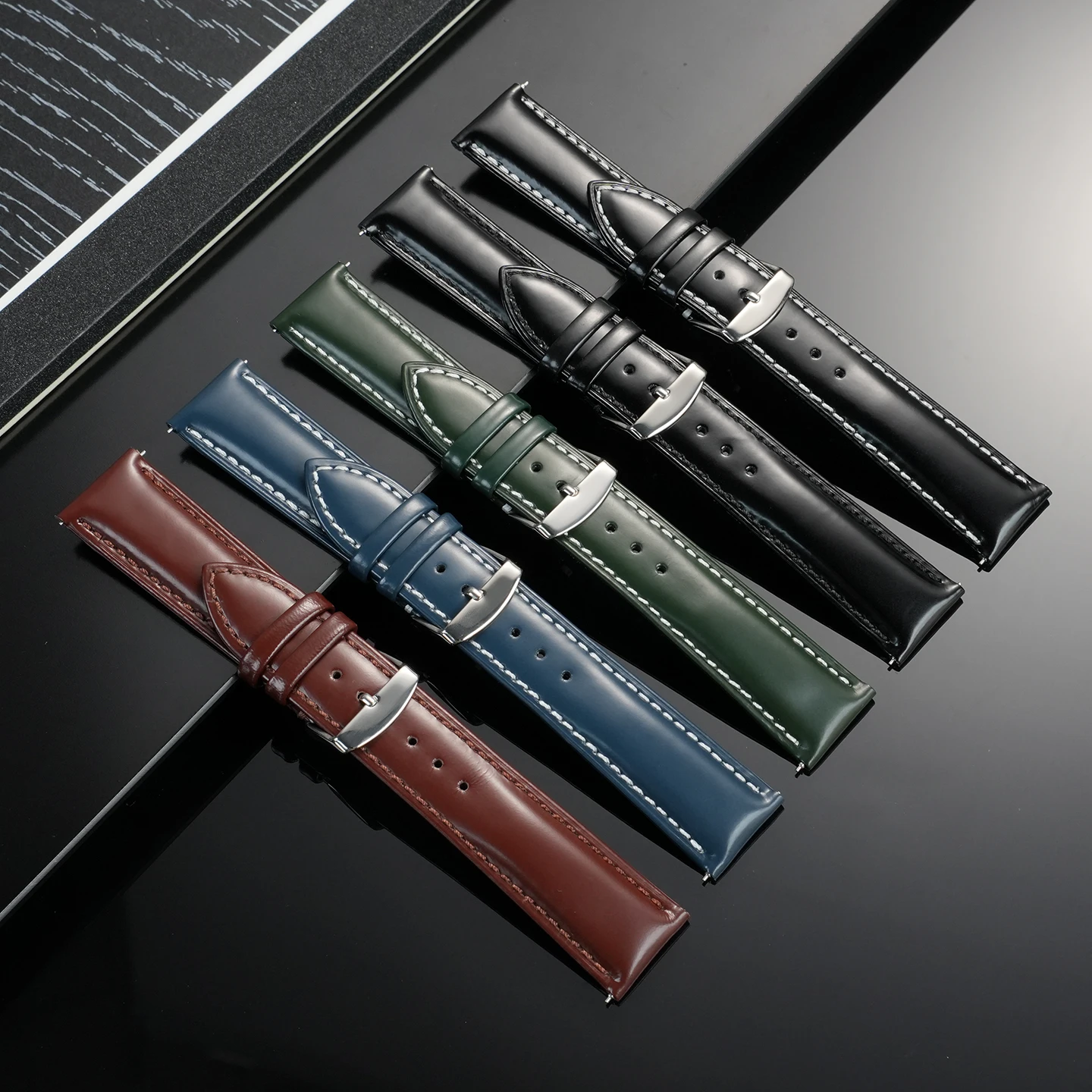 22 20mm Universal Business Men's Cowhide Leather Watch Strap For Briston Rolex IWC Plain Leather Watch Band Quick Release Strap