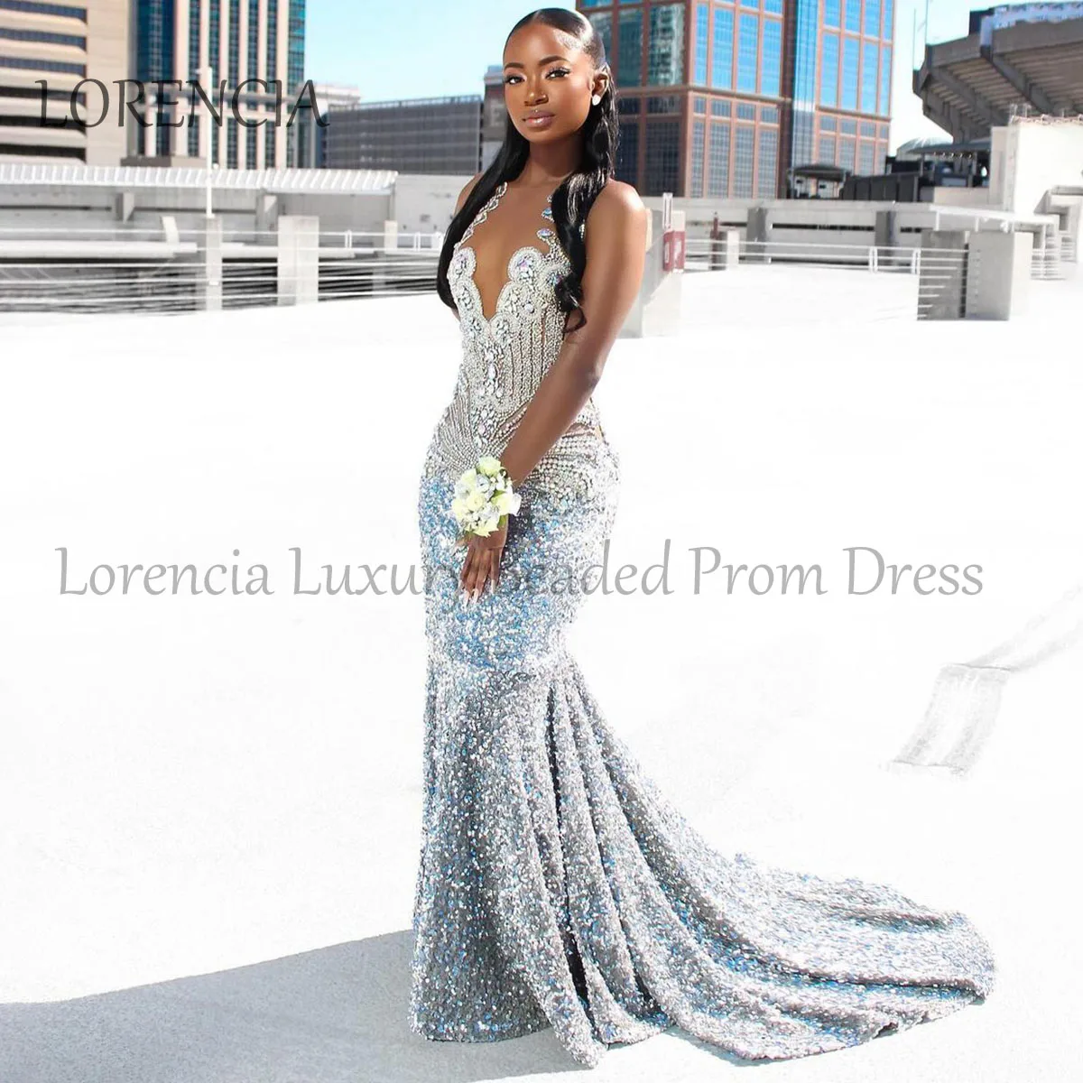 

Exquisite Diamond Long Mermaid Evening Prom Dress For Black Girl Beaded Birthday Party Gown Formal Sleeveless vestidos de gala