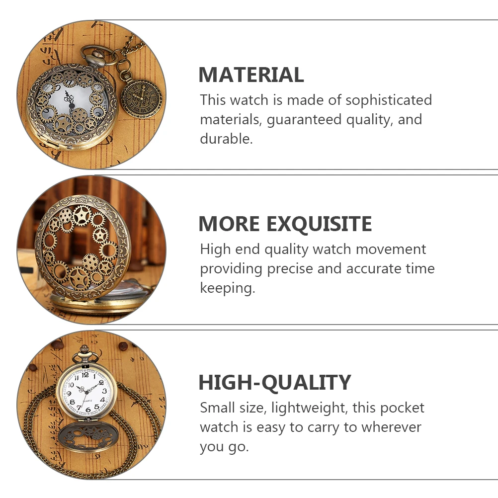 

2pcs Vintage Hollow Gear Pocket Watch Necklace Pendant For Men Women Classic Retro Chain Hanging Watch Lightweight Precise Time