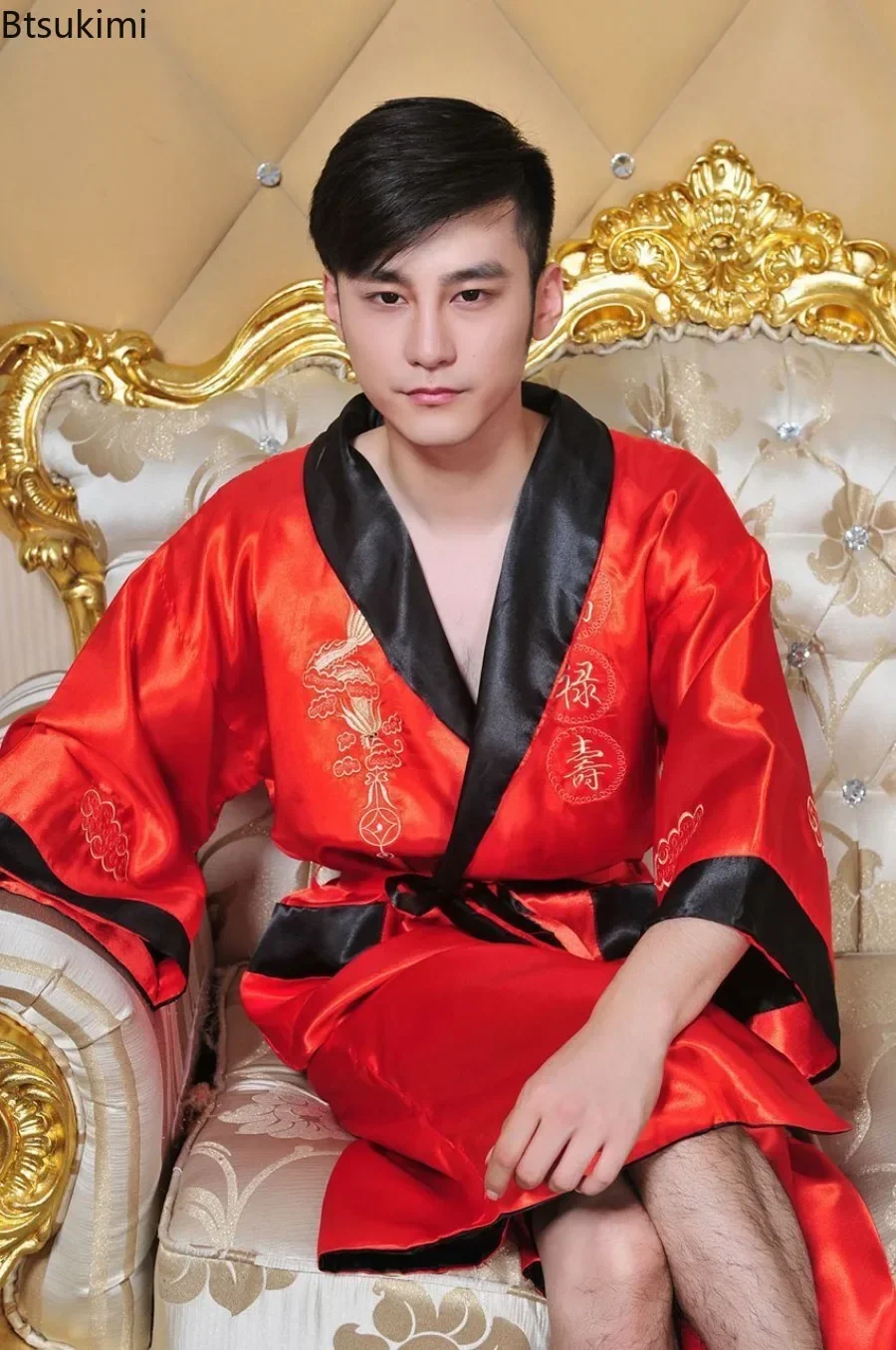 New2024 Chinese Style Embroider Dragon Robes Casual Satin Pajamas Robe Man Females Tang Suit Couple Kimono Bathrobe Home Clothes