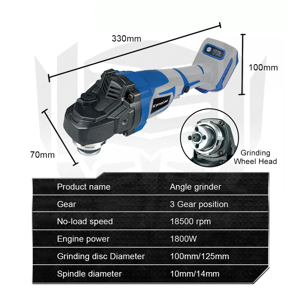 Kamolee MT Series M10 100MM 18500RPM Brushless Angle Grinder 3 Speed Cutting Power Tools Compatible For Makita 18V Battery