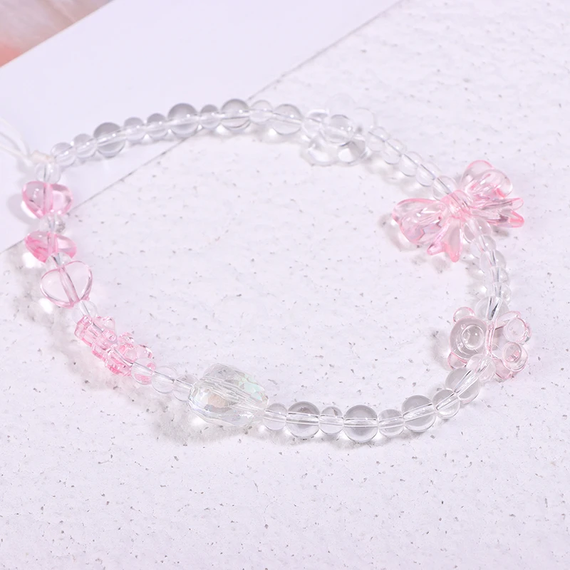 Ciondolo portachiavi con cordino per cellulare con nodo a catena con ciondolo a forma di farfalla rosa fiore per custodia