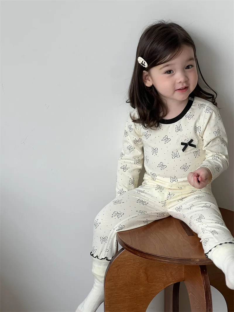 2024 Autumn New Baby Girl Floral Tops + Pants 2pcs Suit Infant Long Sleeve Cotton Pajamas Set Kids Girls Home Clothes Outfits