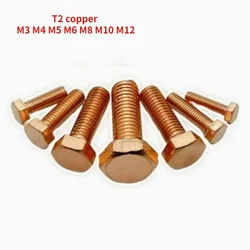 5/10/20pcs T2 Pure Copper Outer Hexagon Screw Conductive Red Copper Purple Copper Conductivity Bolt M3 M4 M5 M6 M8 M10 M12