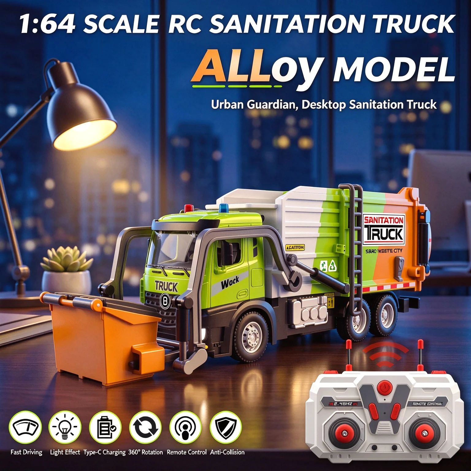 Remote Control 1 64 Scale Alloy Sanitation Garbage Truck Model Electric Simulated Engineering Vehicle Hobby Collection Toy