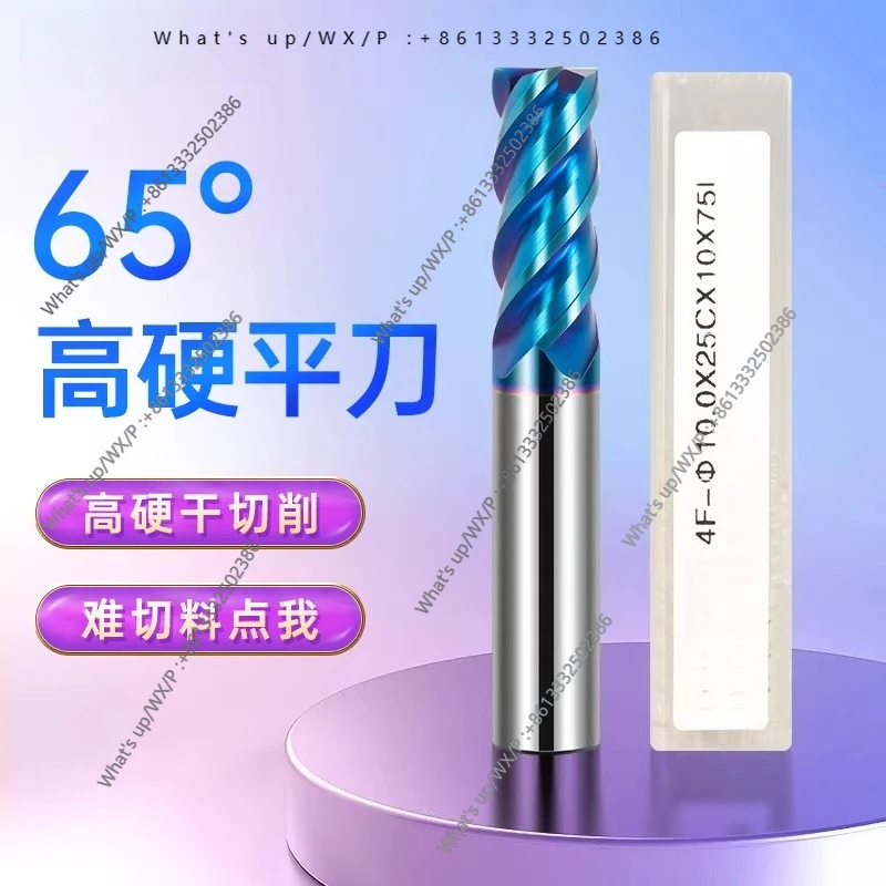 65HRC Solid Carbide End Mill 4 Flute Blue Nano Coated CNC Flat Bottom Milling Cutter