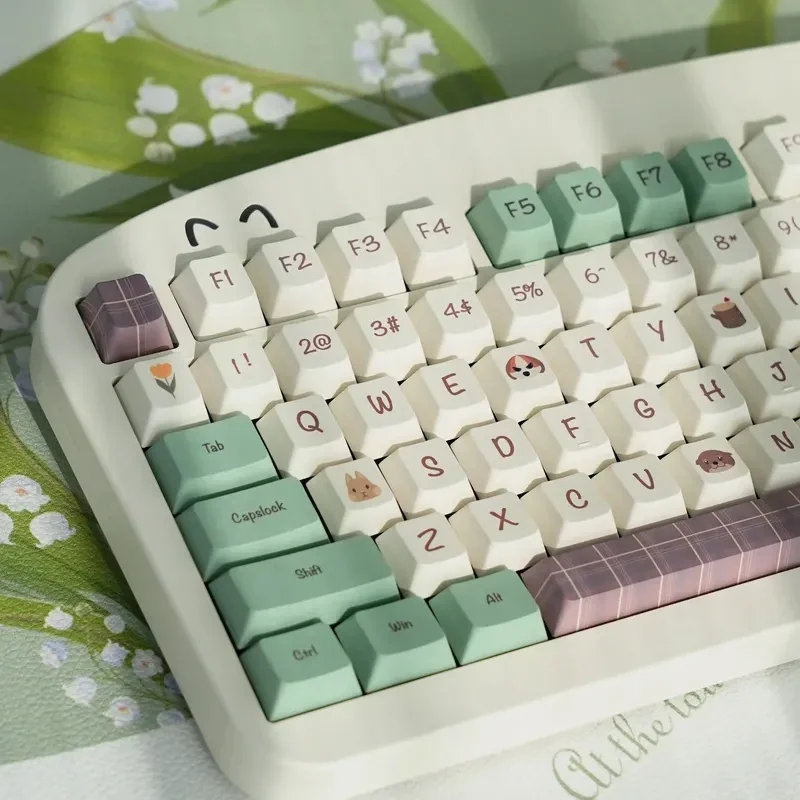 Green Forest Series Keycaps 143key Cherry Profile Pbt Thermal Sublimation Mechanical Keyboard Anime Games Cartoon Green Keycaps