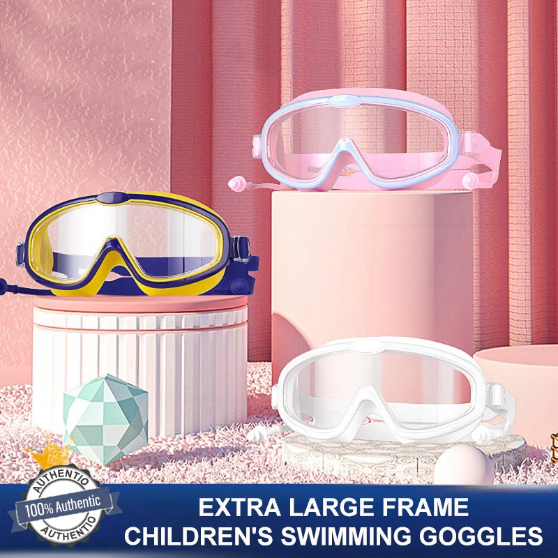 

Kids Big Frame Swimming Goggles With Earplugs Children's Anti-fog Swimming Glasses Boys Girls Pool Beach Eyewear Swim Goggles