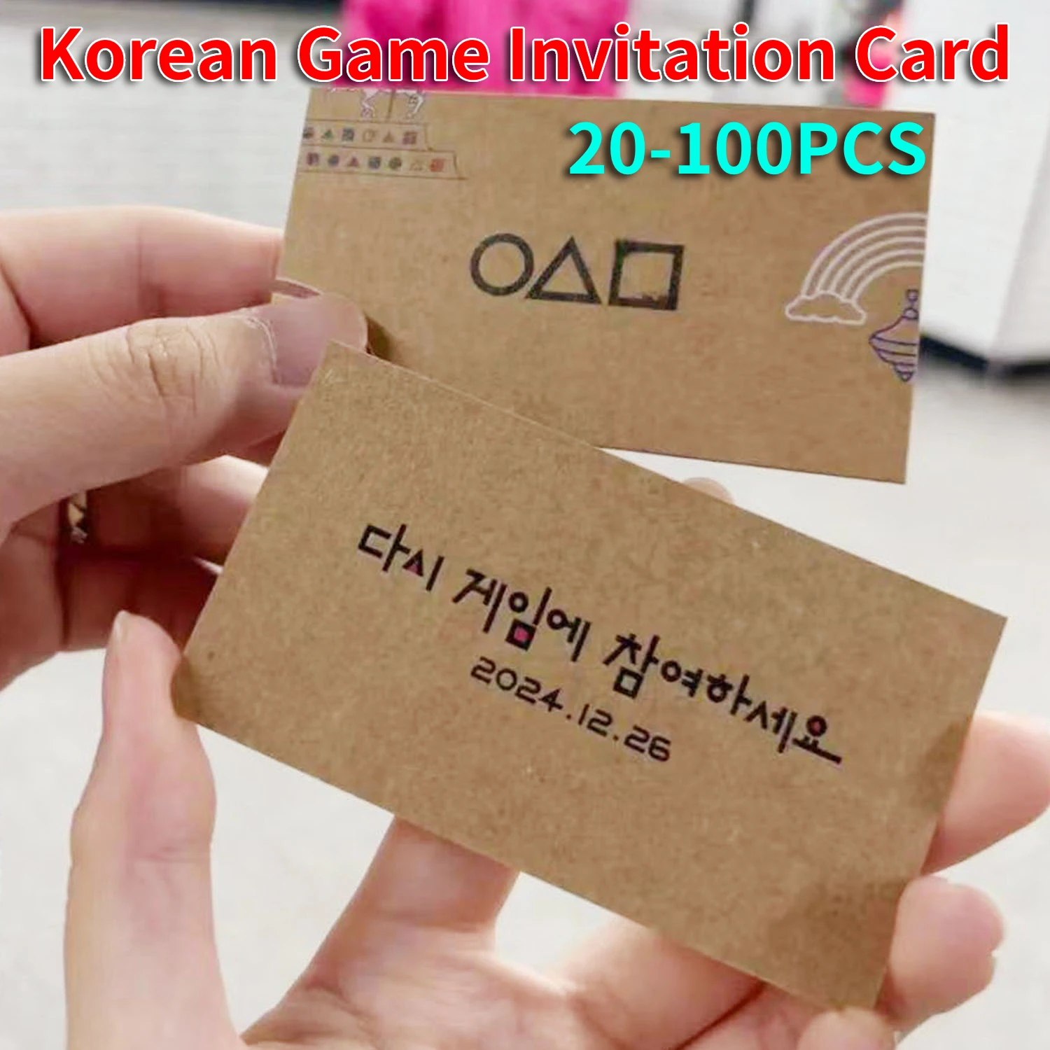 20-100Pcs Korean Game Invitation Card Anime Square Triangle Circle Party Paper Cards Halloween New Year Bithday Party Decoration