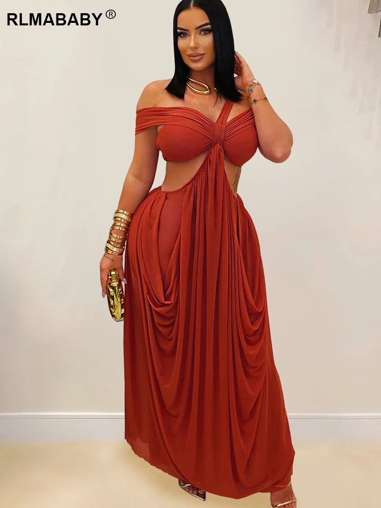 فستان ماكسي مثير بقماش شفاف بدون حمالات من RLMABABY للنساء بدون ظهر مع ثنيات مكشكشة للحفلات والنوادي فستان طويل ضيق #2