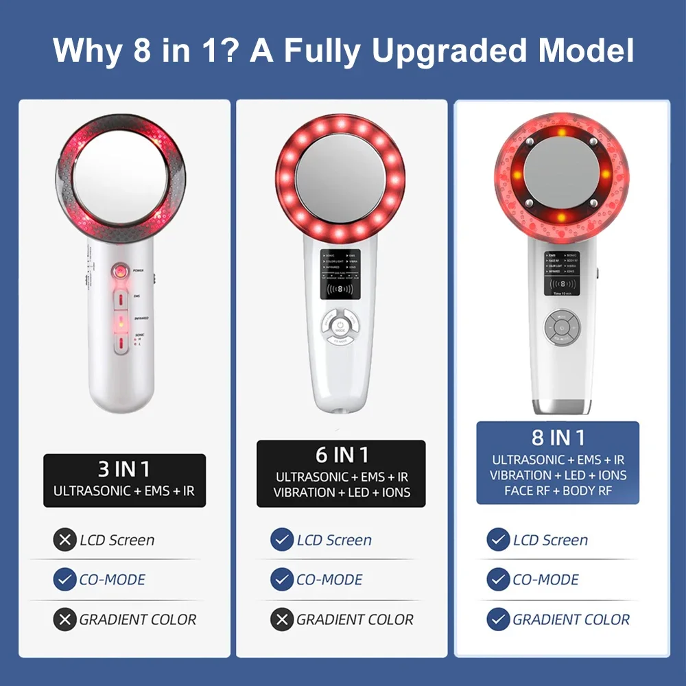8 IN 1 Ultrasound Cavitation Machine Body Slimming Vibrating Massager Anti-Cellulite Fat Burner Facial RF Infrared EMS LED Light view 6