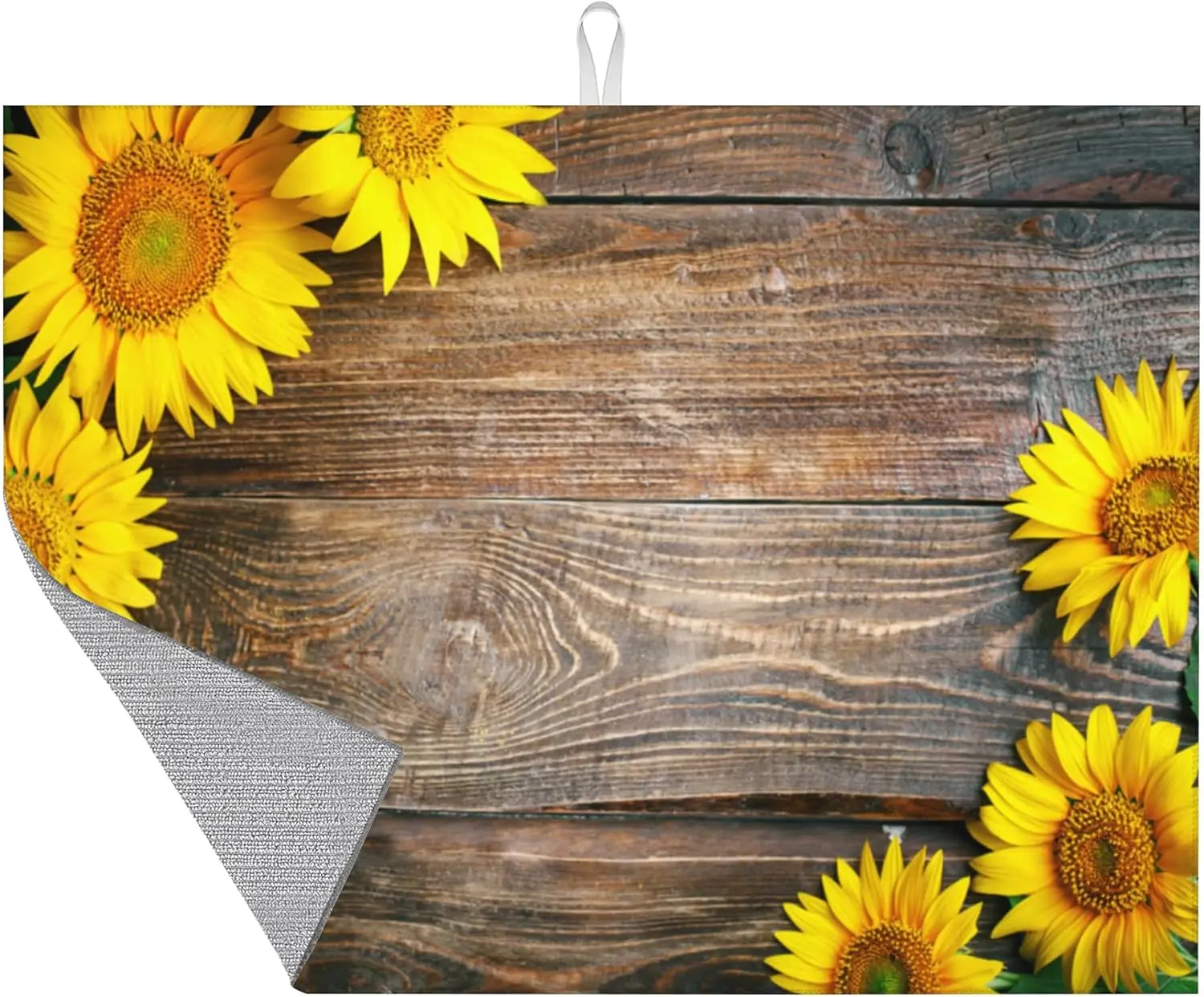 

Large Dish Drying Mat for Kitchen Counter,Sunflowers on Wooden Board Super Absorbent Reversible