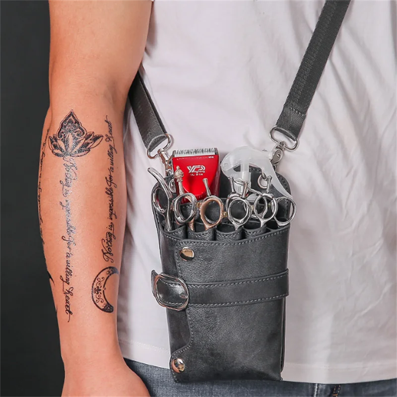 

Сумка для ножниц из искусственной кожи с плечевым ремнем, 5 карманов, сумка для домашних животных, заколка для волос, держатель для расчески, парикмахерская поясная сумка, сумка для ножниц для домашних животных