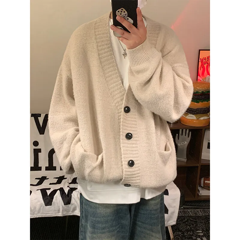 Primavera y otoño cardigan suéter chaqueta de moda de manga larga con cuello en V de un solo pecho casual suéter suelto cardigan