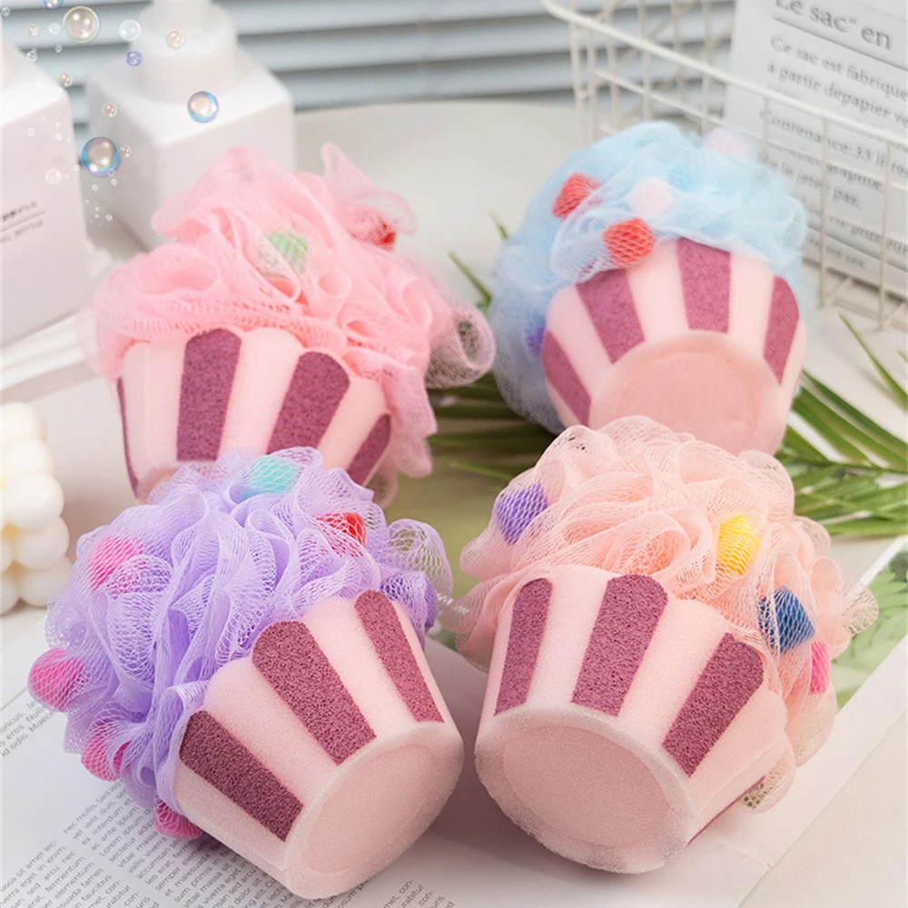 Large Mesh Sponge Bathing Flower Ball Sweet Cake Shape Scrubbing Bubbles Bath Flower Super Soft Body Cleaning Mesh Brush