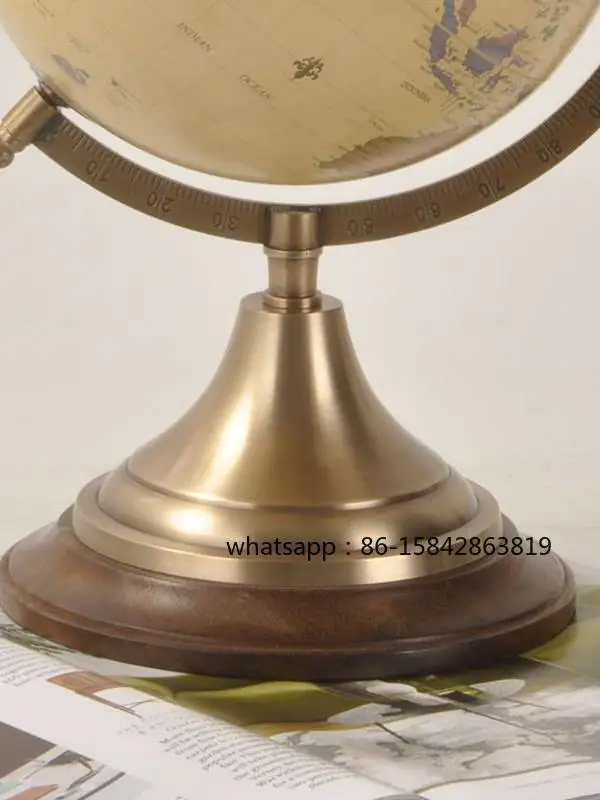 European Retro Brass Globe, High-end Craft Ornament, Desktop Decor for Office & Study