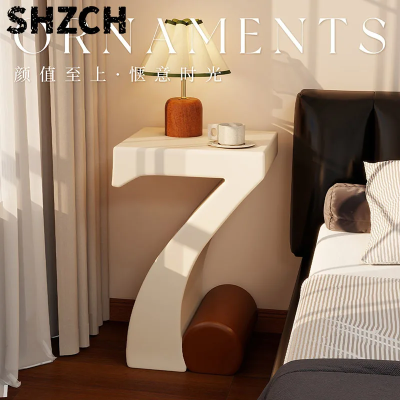 Home Furniture Number 7 Sculpture Wooden Side Table Minimalist End Table Sofa Small Art Tea Table Bedroom Nightstand Home Decor