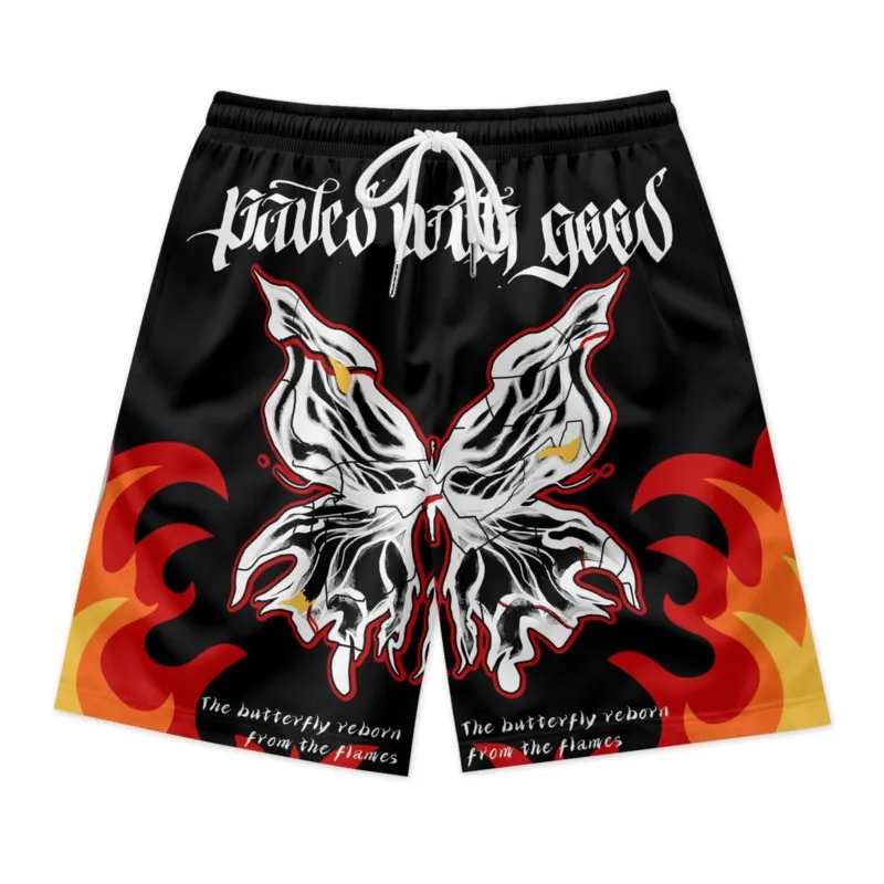 Butterfly Print Men's Polyester Drawstring Waist Shorts Quick Dry Breathable Beach Shorts Casual Sport Shorts