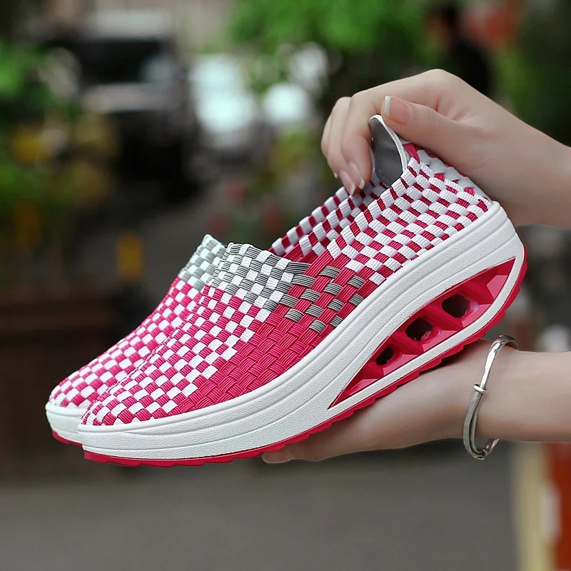 Platform Women Casual Flat Shoes Breathable Woven Sneakers Female Loafers Comfortable Walking Lightweight Shoes Boat Footwear