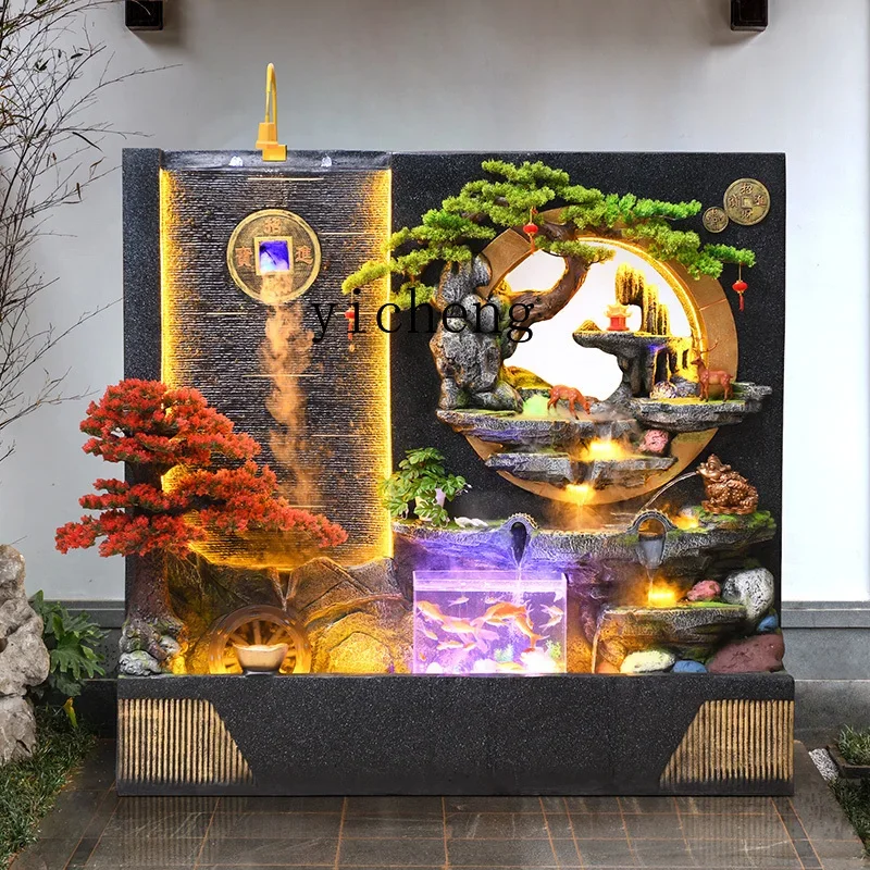 L2-3  water curtain wall screen office store fish tank rockery fish pond fountain circulating water feng shui wheel ornament