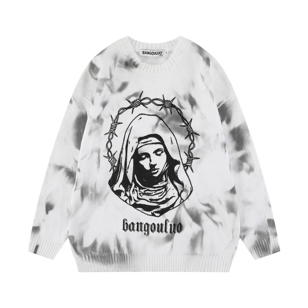 

New 2022 Men Luxury Gothic Winter gentleman Virgin Mary tie-dyed Knit Casual Sweaters pullover Asian Size High Street Drake R018