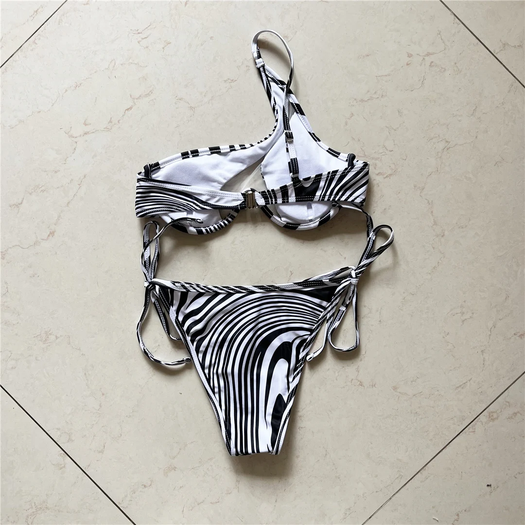 Sexy One-Shoulder-Bikini mit Bügel und V-Ausschnitt, Damen-Badeanzug, zweiteiliges Bikini-Set, Badebekleidung, Badeanzug, Modell V4229 – Detail 36