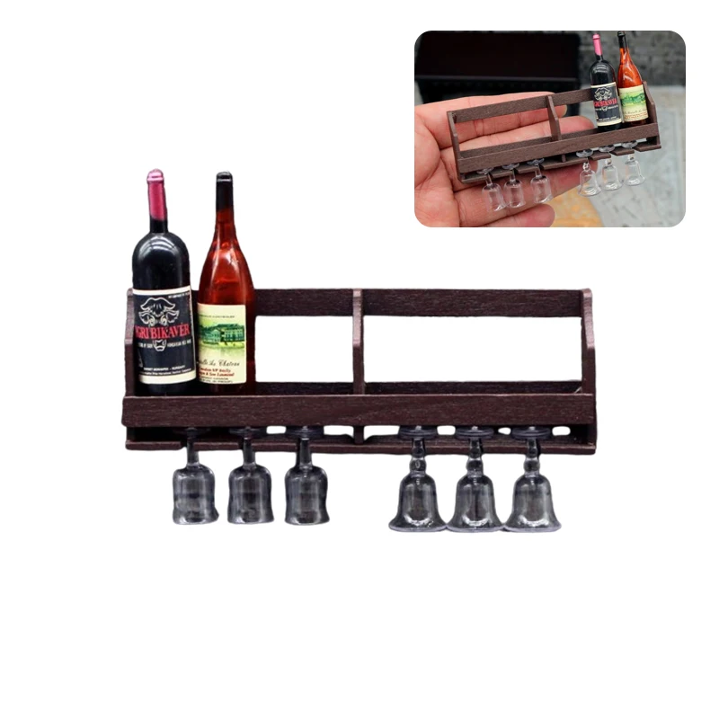 

1 комплект, игрушка для кукольного домика, настенная стойка для вина, подставка для чашек, миниатюрная подвесная витрина, модель игрового домика, игрушечный декор, подарок для ребенка