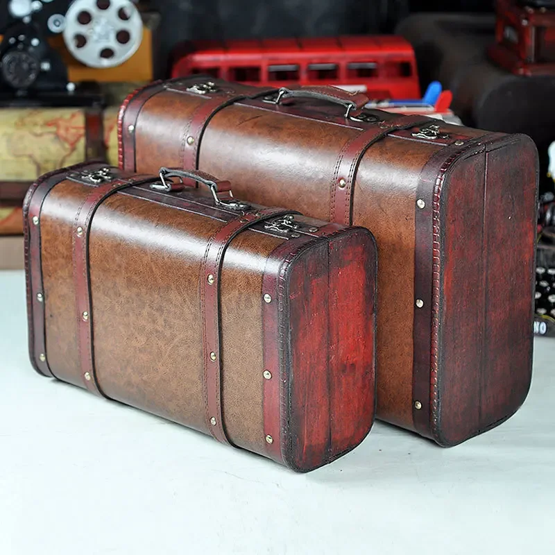 Retro Wooden Suitcase, Durable Travel Box, Distressed Vintage Travel Case for Storage, Luggage or Home Décor