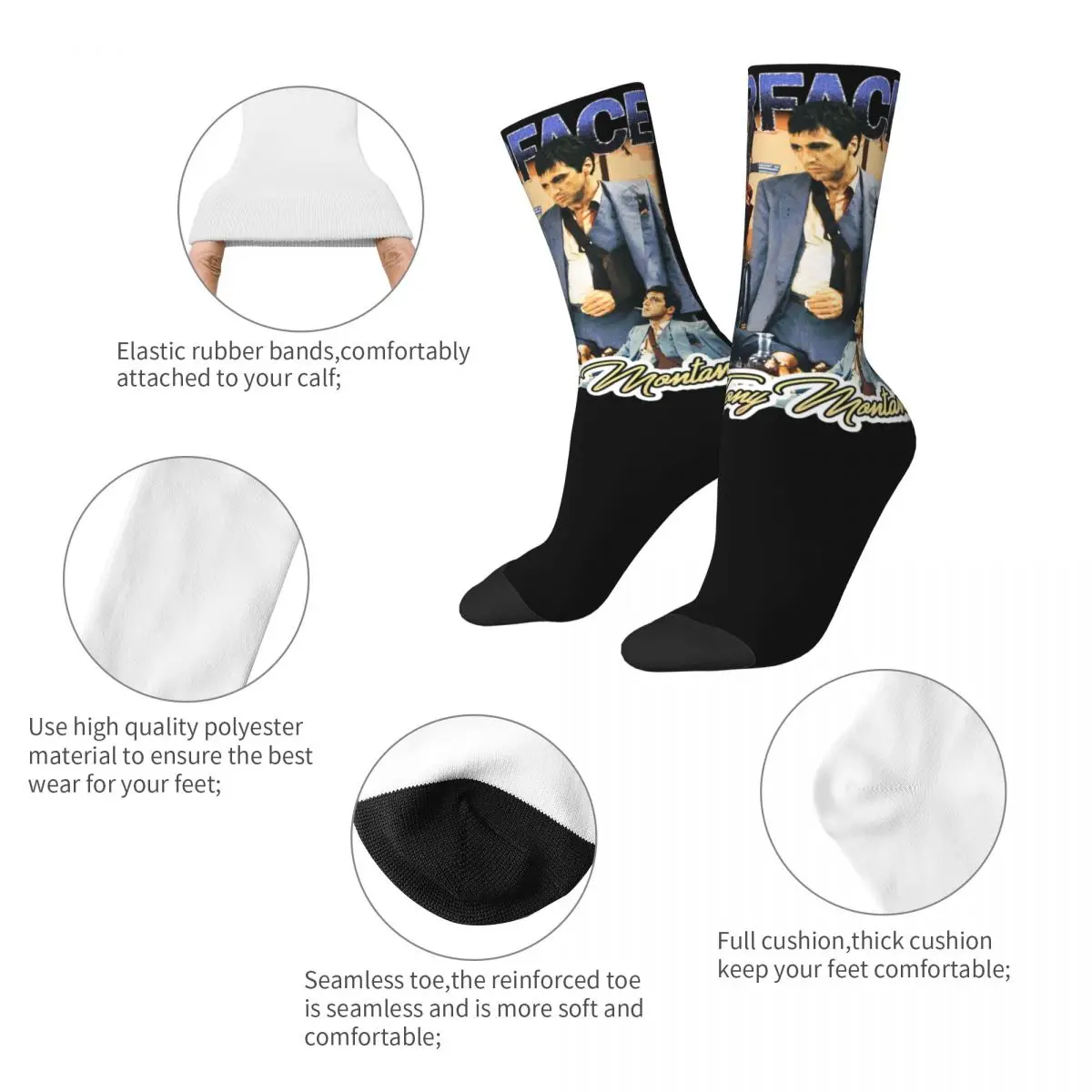 New Male Men Socks Novelty Tony Montana Scarface Sock Polyester Graphic Women Socks Spring Summer Autumn Winter