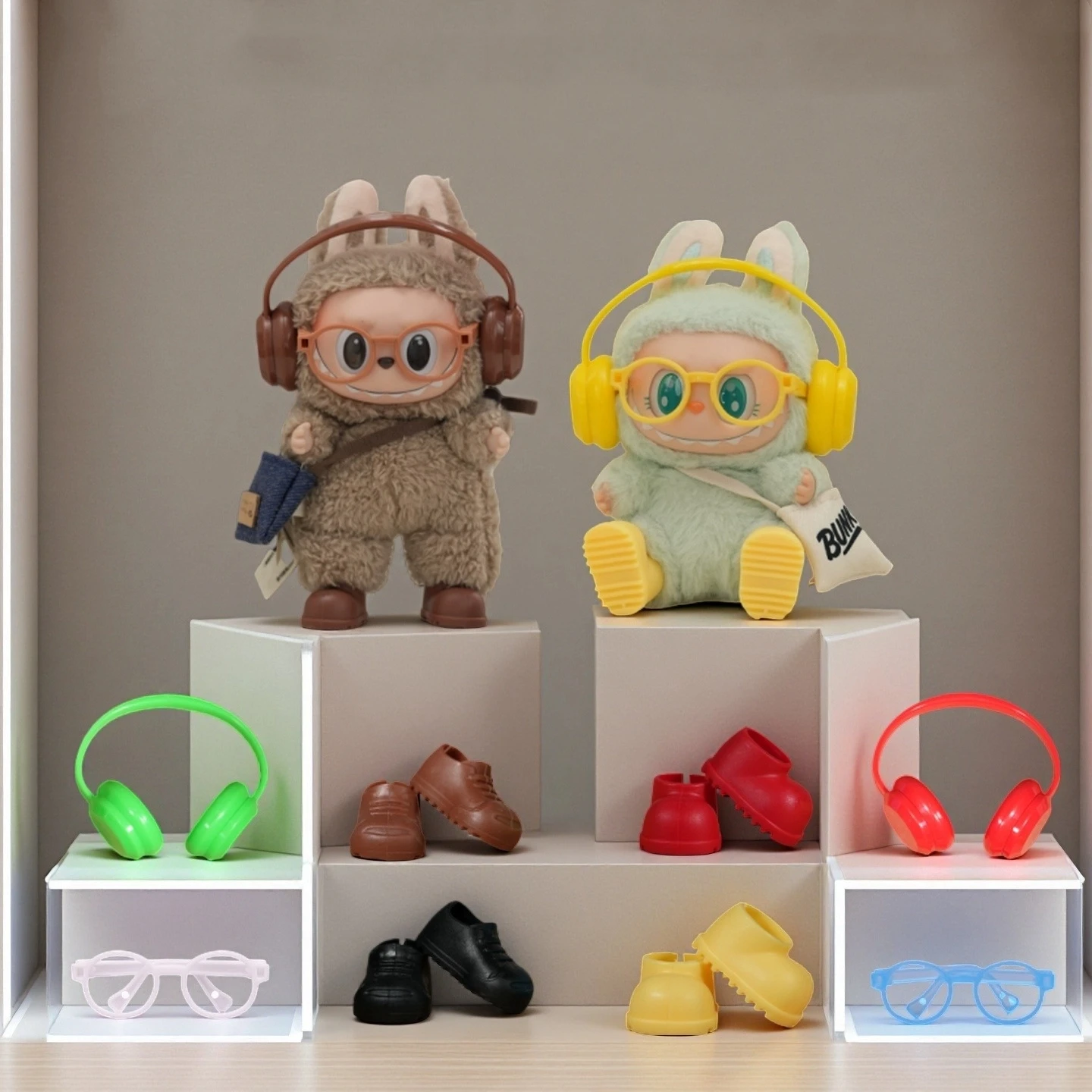 

5-piece Labubu Fashion DIY Accessories V1 V2 V3 Lens Free Glasses Earphone Set Shoes Plush Doll Decoration Birthday Gift Toy