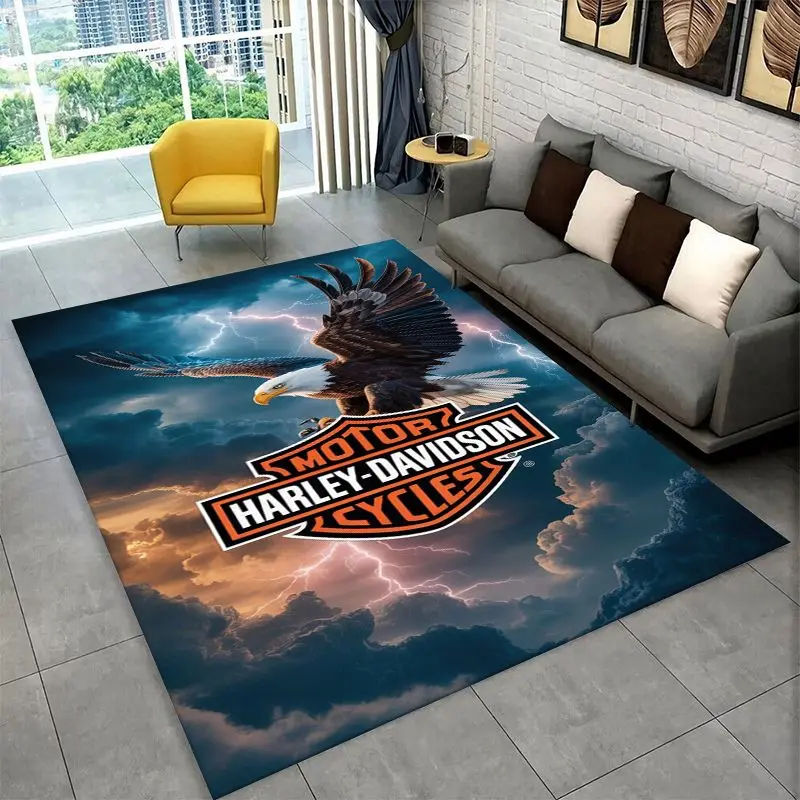 Retro H-Harleys Racing Moto Non-Slip Area Rug for Living Room,Bedroom,Playroom,Soft Carpet Floor Mat Home Decor Rug  Room view 4