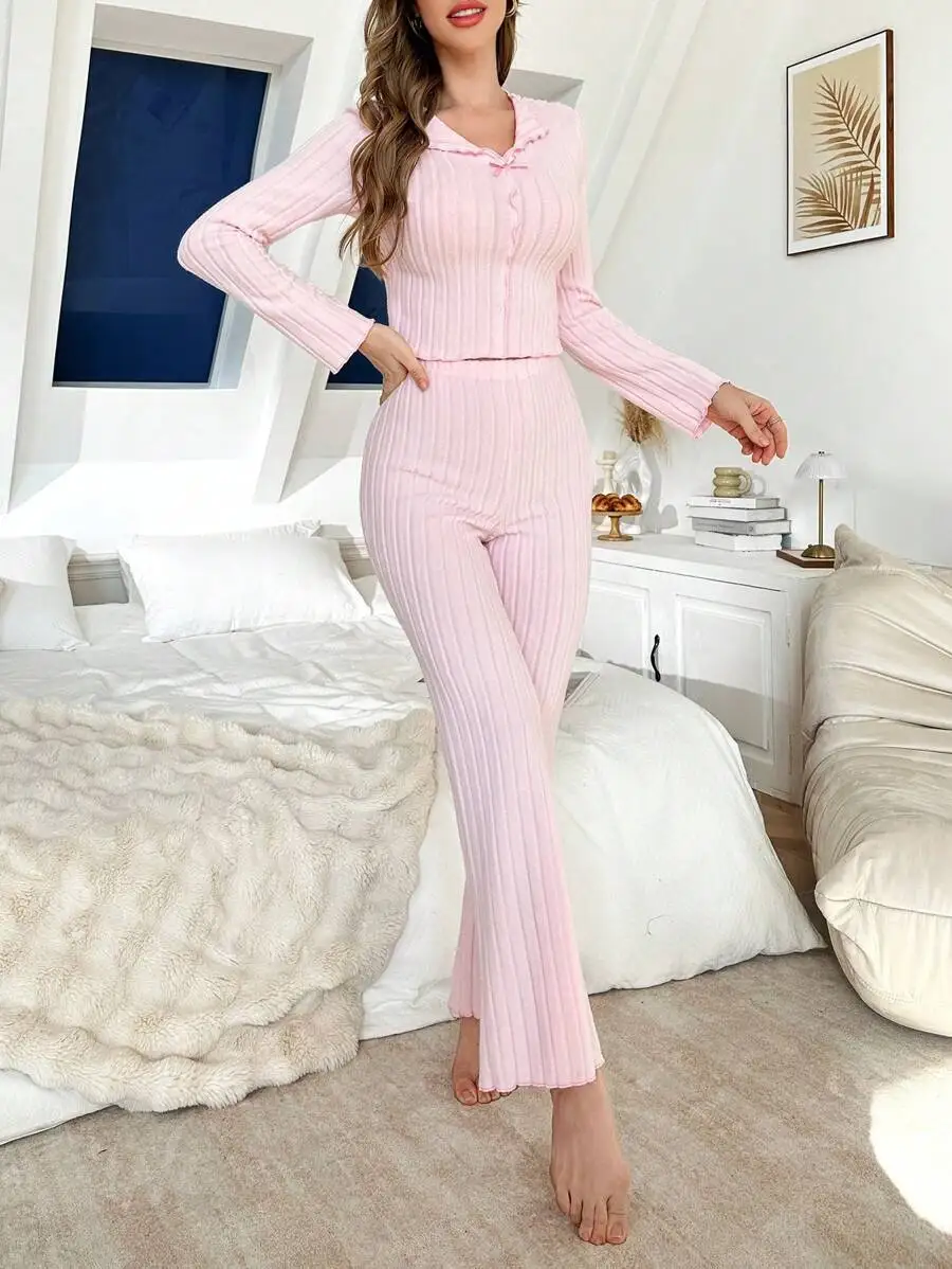 

1 комплект, новый осенне-зимний женский костюм с лацканами, галстуком-бабочкой, брюками с длинными рукавами, повседневная одежда для сна, женская одежда