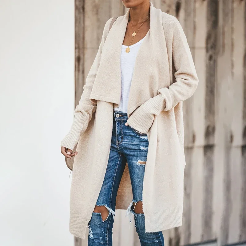 Women Knitwear Turn-Down Collar Winter Coats 2024 Bohemian Long Sweater Cardigan Female Holiday Oversized Patchwork Cardigans