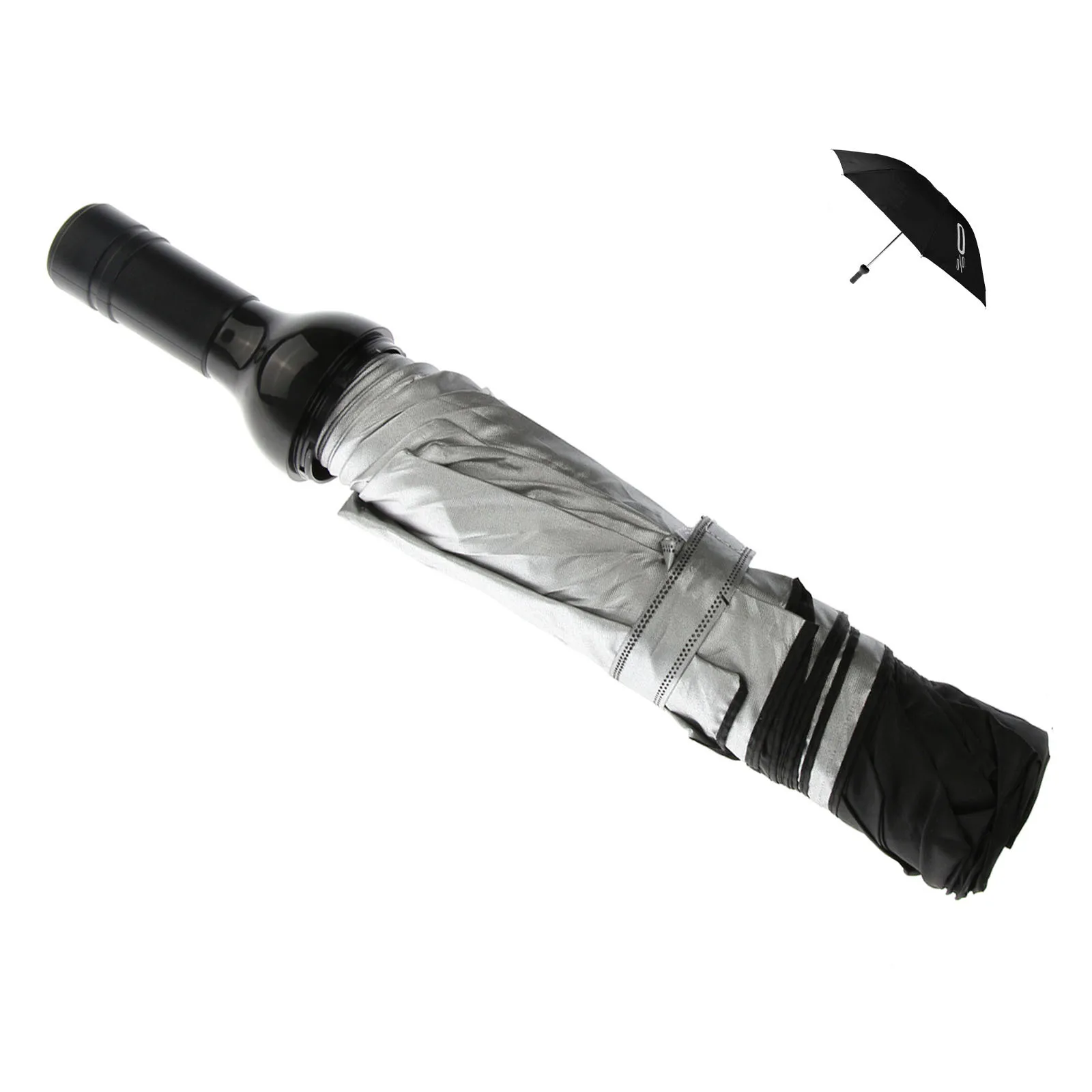 

Portable Wine Bottle Shaped Umbrella Black Folding Compact Sun Rain Uv Protection Manual Folding Bottle Umbrella