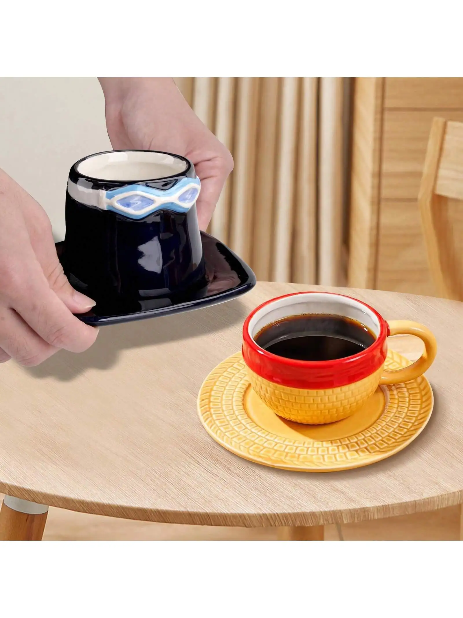 Ceramic Coffee Mug Set 4 Types Straw Hat Coffee Mug Collection Perfect Gift for Anime Fans