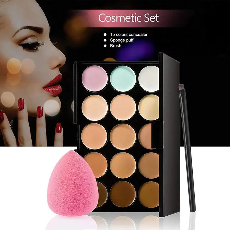 Concealer Palette 15 Colors Pure Full Coverage Cosmetics Cream Makeup Kit 15 Color Ultra Contours Kit-face Contouring And 1