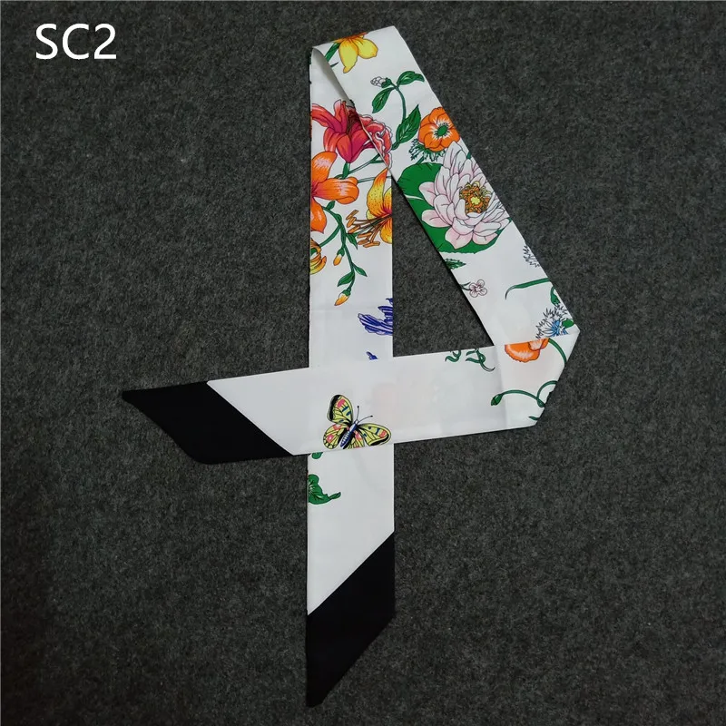 2024 New Skinny Scarf Butterfly Floral Printing Silk Scarf For Women Luxury Brand Foulard Fashion Ladies Bag Scarf Head Scarves