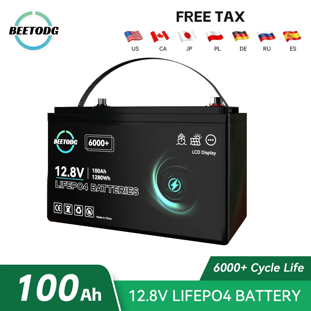 

NEW LiFePO4 Battery 12V 100Ah Lithium Iron Phosphate Batteries Touring Car Solar Boat Wind Built-in BMS Rechargeable 6000+Cycle