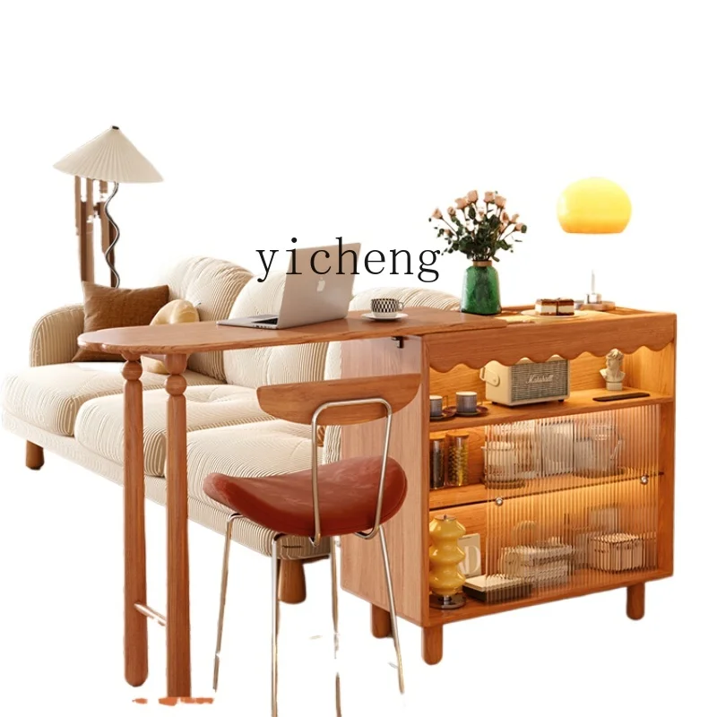 

Zf Cherrywood Household Solid Wood Kitchen Island Hallway Small Apartment Telescopic Multifunctional