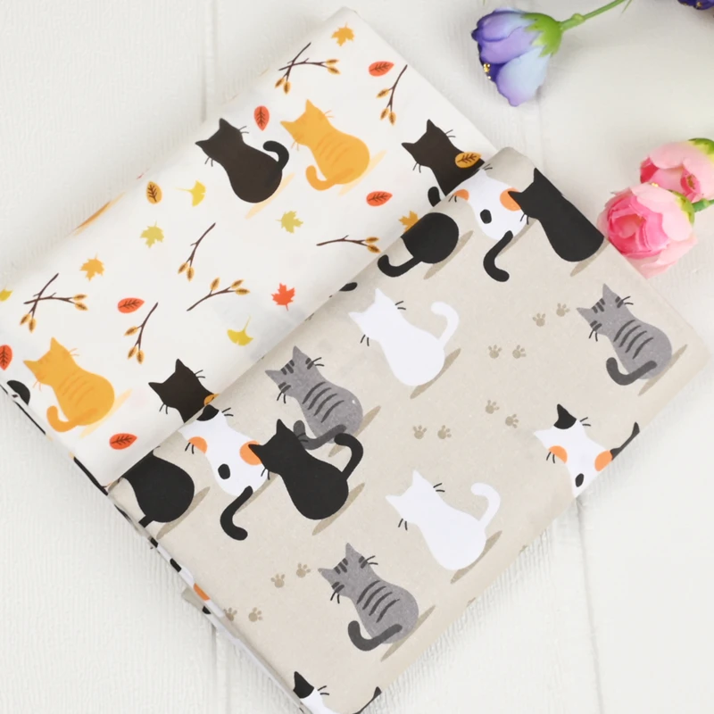 

Thick Cotton Cloth Cute Cartoon Hand-painted Cat Print Handmade DIY Bag Cushion Throw Pillow Fabric