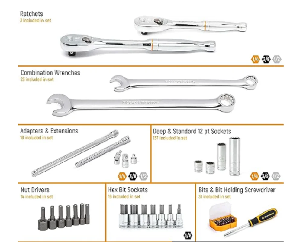 243 Pc. 12 Pt. Mechanics Tool Set in 3 Drawer Storage Box - 80972