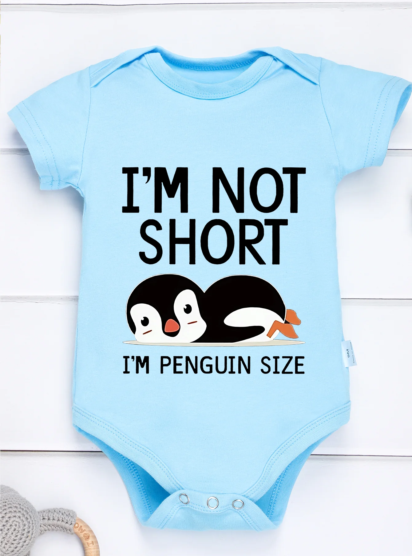 Newborn I'm Not Short Printing Bodysuit Baby Girl Boy Penguin Pattern Clothes Rompers Jumpsuit Infant Toddler Cute