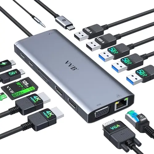 

Portable Dock for Dell/HP Laptop with 2 HDMI & USB ports, 14-in-1 functionality