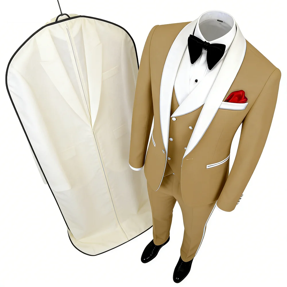 

Мужской костюм-тройка (пиджак, жилет, брюки) с возможностью индивидуального пошива, в комплекте с галстуком, для свадеб и торжественных мероприятий (костюм для крестоотца)