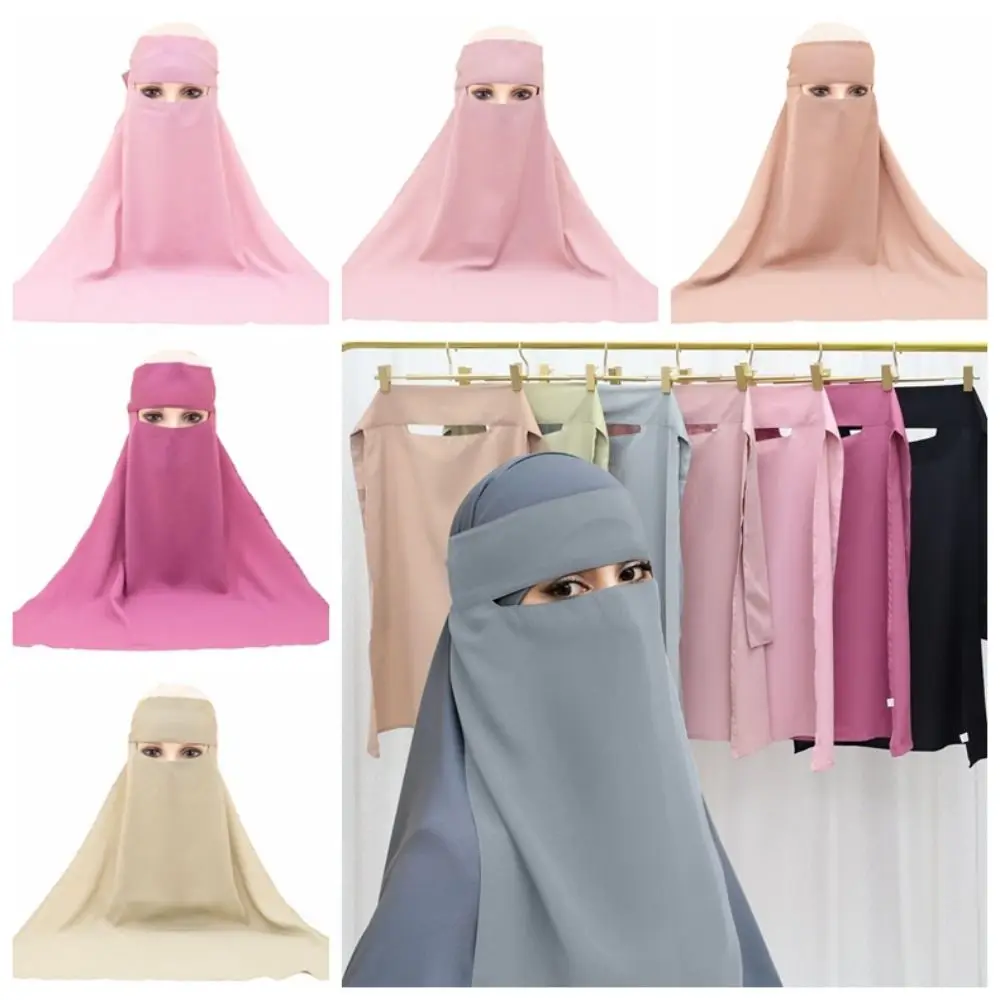 

Tie Back Muslim Women's Scarves Stretchable Lightweight Nida Head Wrap Cap Plain Color Breathable Islamic Headscarf