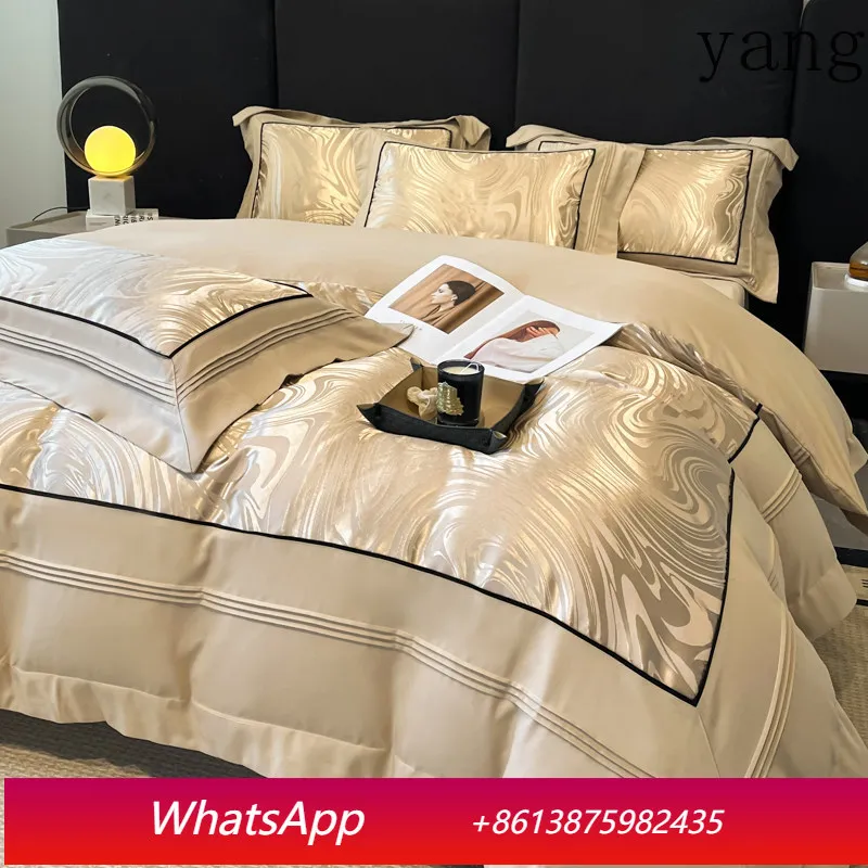 

Yjq high-end bed four-piece set of skin-friendly cotton mattress light luxury sheets bedding universal in all seasons