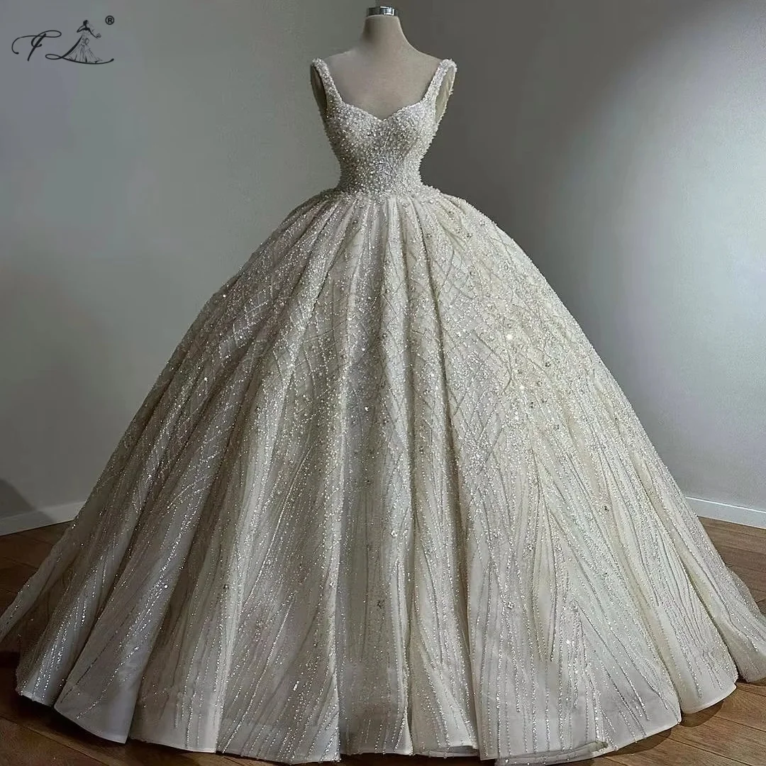 

Square Neck Princess Wedding Dresses Sparkly Beads Sequins Crystals Bride Gowns 2025 Customized Robe Vestido De Novia