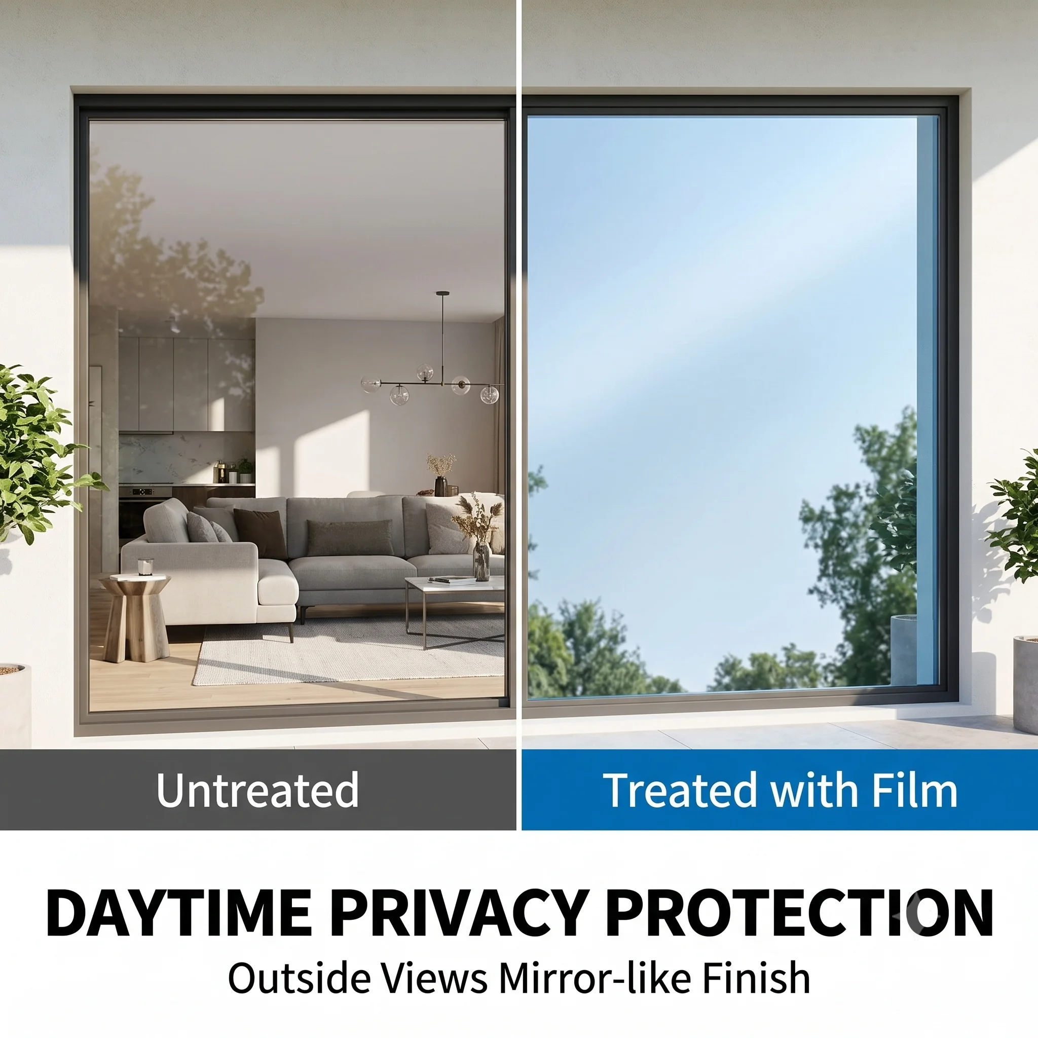 Bright Blue Silver Static Cling Window Film - No-Glue One-Way Privacy Tint Heat & UV Block Removable Reusable Glass Sticker